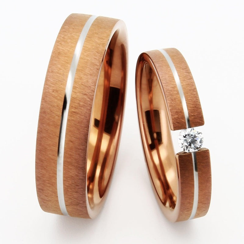 Eheringe & Trauringe Titan IP Rotgold mit 3.0mm 0.11ct Diamant - TICO