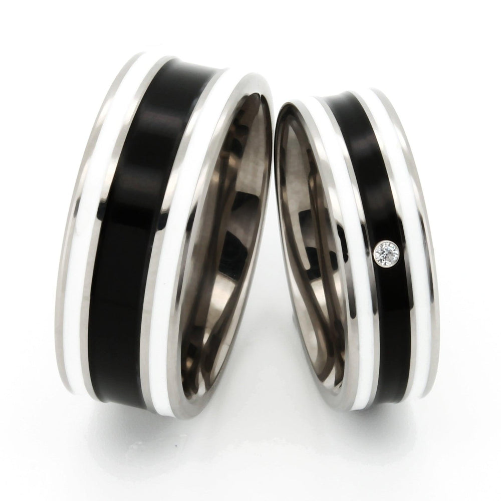 Eheringe & Trauringe Titan mit Schwarz/weißer Keramik und Diamant - TICO