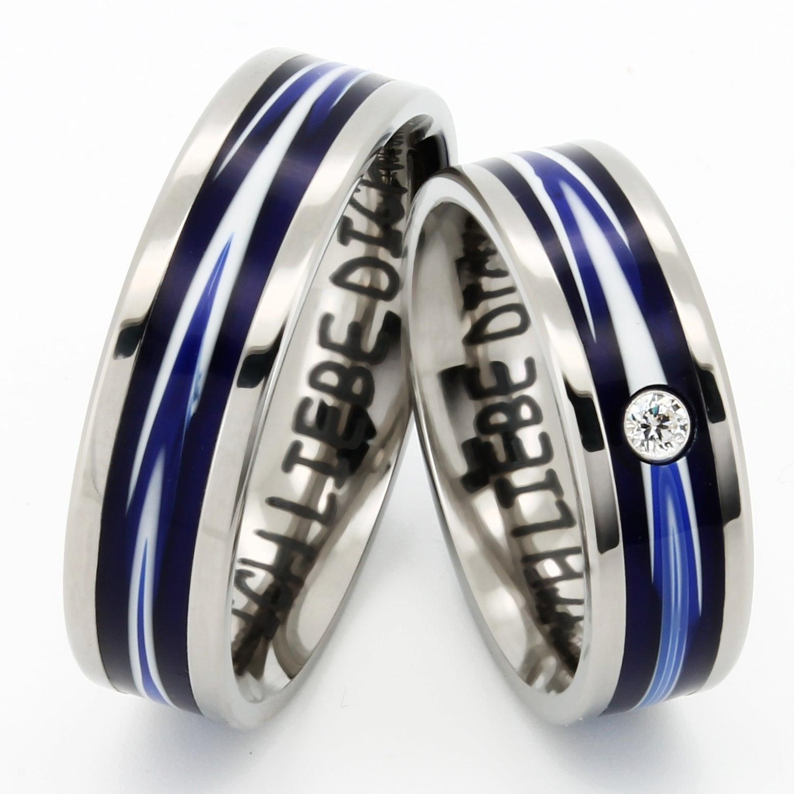Eheringe Berlin mit Blau/weißer Keramik und Diamant - TICO
