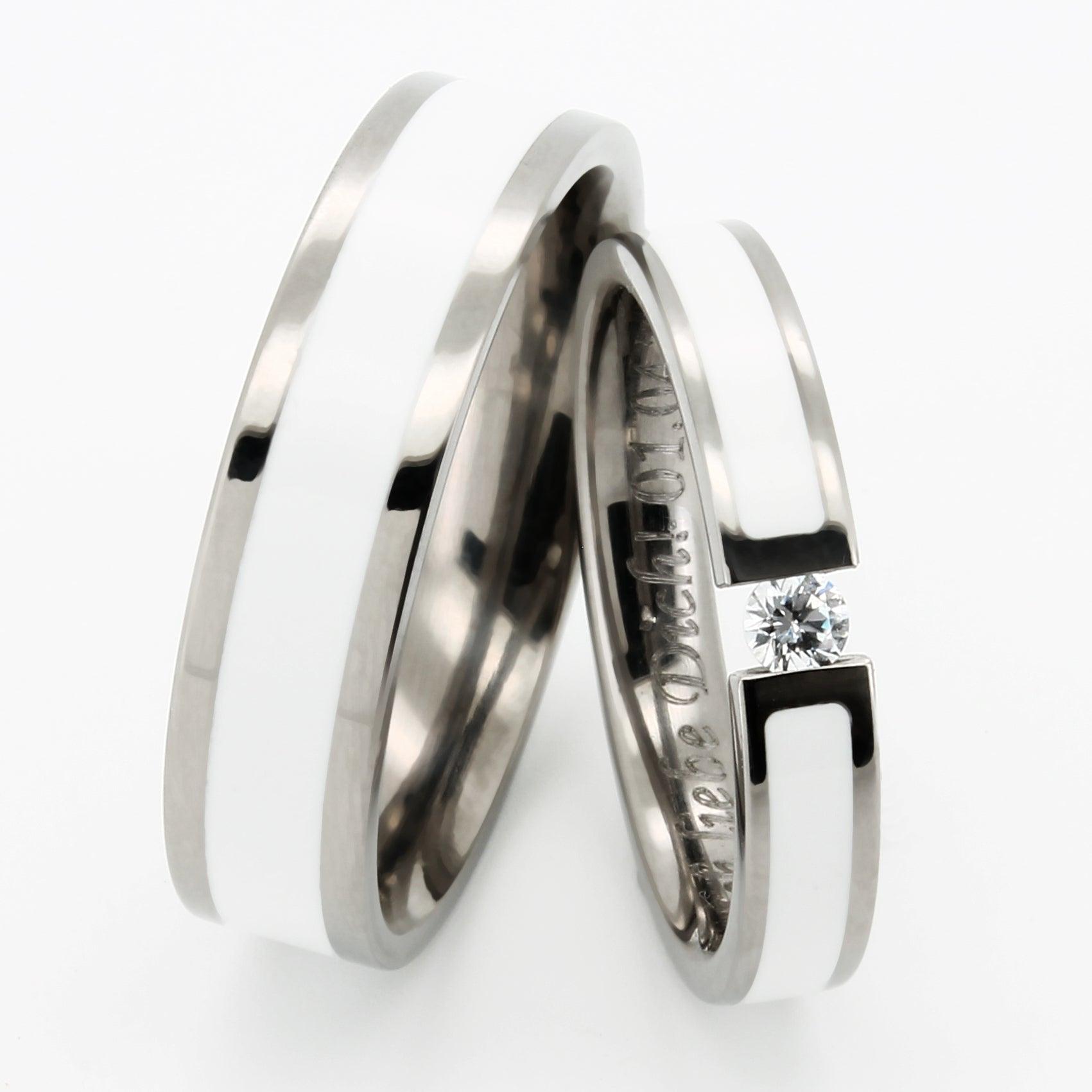 Trauringe Berlin Edition mit weißer Keramik und 2.5mm Diamant - TICO