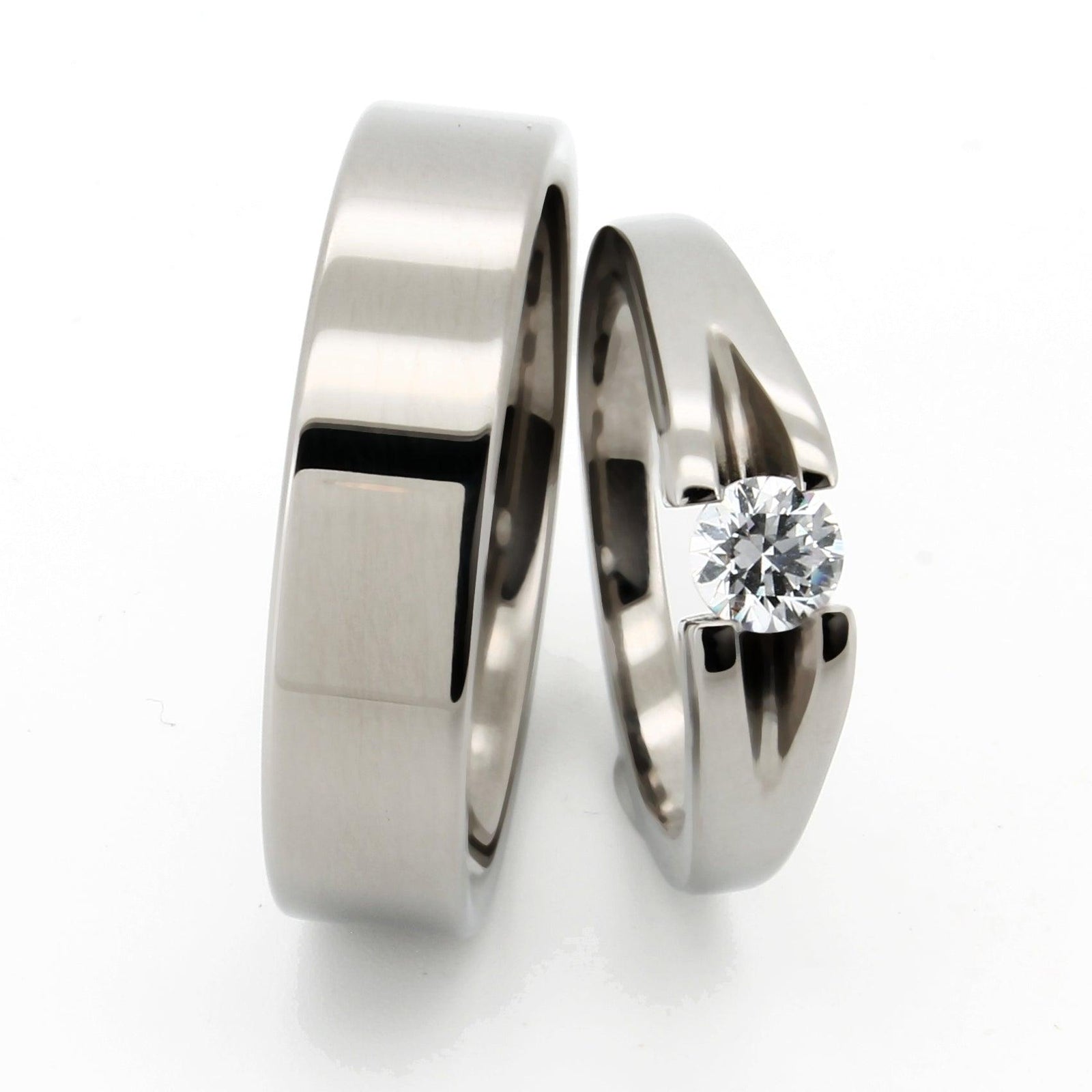 Trauringe Titan poliert, flaches Profil